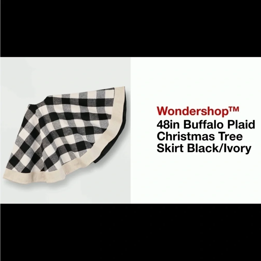 NWT wondershop 48” buffalo plaid ivory black Christmas tree skirt decor